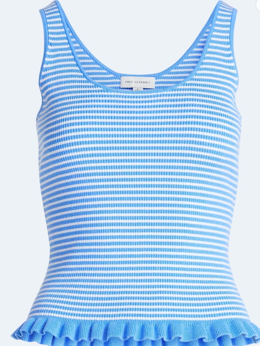 Blue & White Striped Ribbed Tank Top